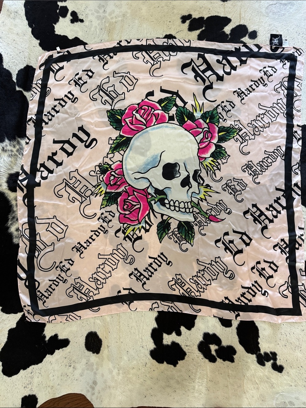Ed Hardy Pink Skull & Rose Graphic Square Scarf